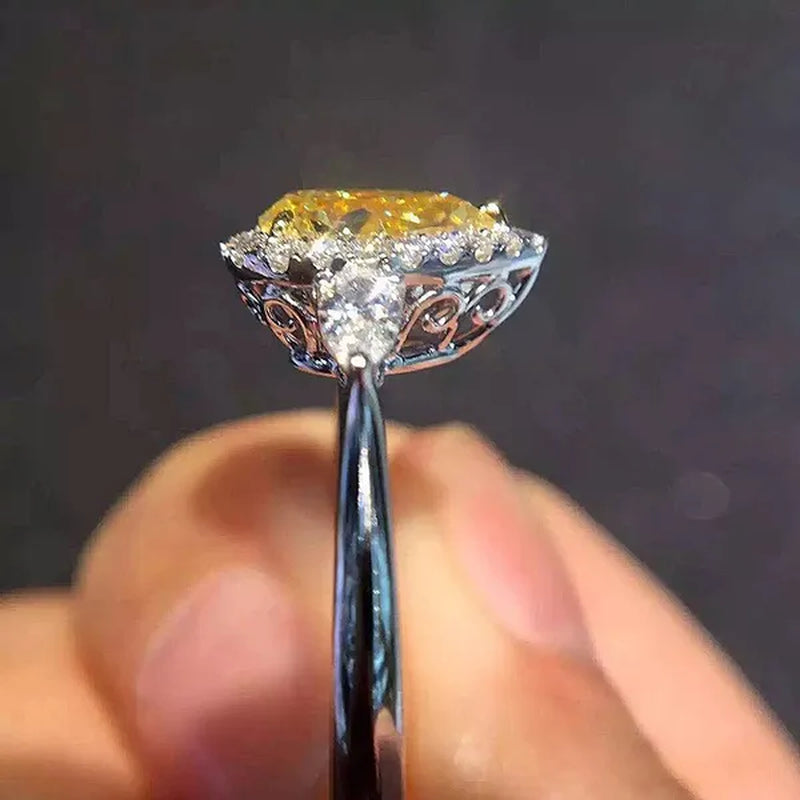 Women Fashion Silver Plated Teardrop Citrine Lab Diamond Wedding Engagement Ring for Women Natural Gemstones Jewelry Ring Size 6-10 - WORLD TIME VISITS
