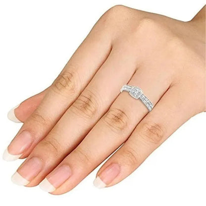 Two sets of simple fashionable 925 standard Silver White Diamond Engagement Wedding Love Ring Size 6-10