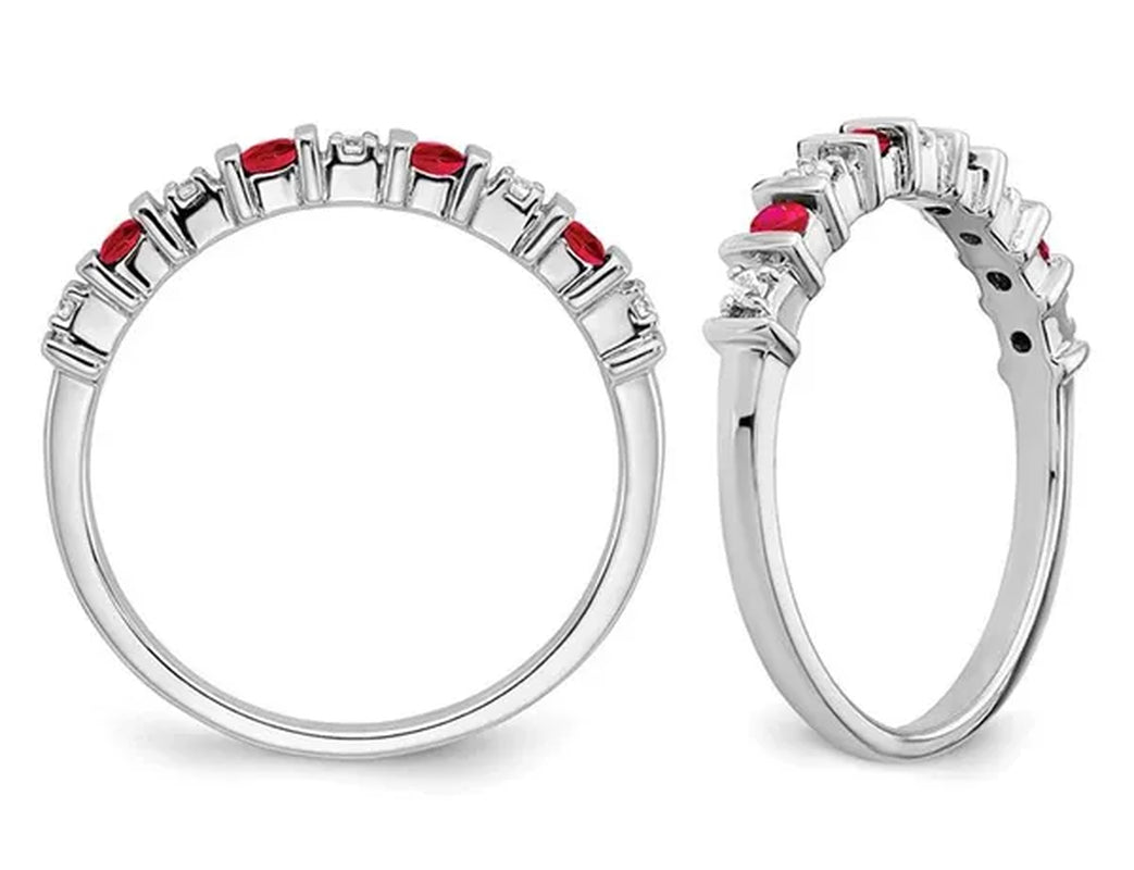 1/5 Carat (Ctw) Natural Ruby Ring in 14K White Gold with Diamonds