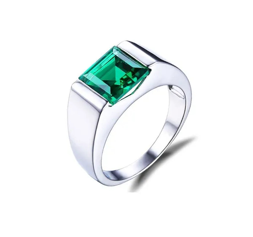 Men's Eternity 925 Silver Square Diamond Simulated CZ Stone Solitaire Ring