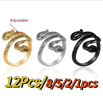 12/8/5/2/1Pcs: Lnnovative snake ring, movable mouth ring, Old gold, old silver, rose gold, gold, gun black，silver,6colors to choose from