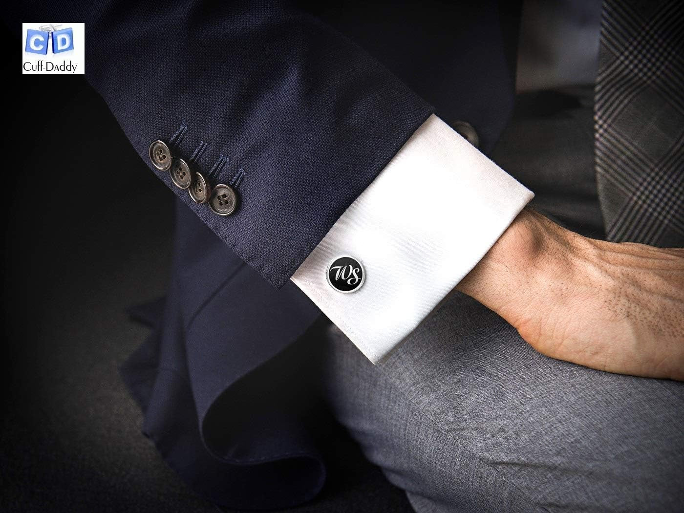Black White Enamel Square Cufflinks with Presentation Box