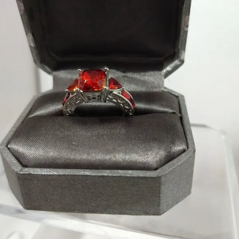 Princess Silver Plated Ruby Ring Romantic Wedding Proposal Party Valentine'S Day Gift Fine Jewelry Size 6 7 8 9 10
