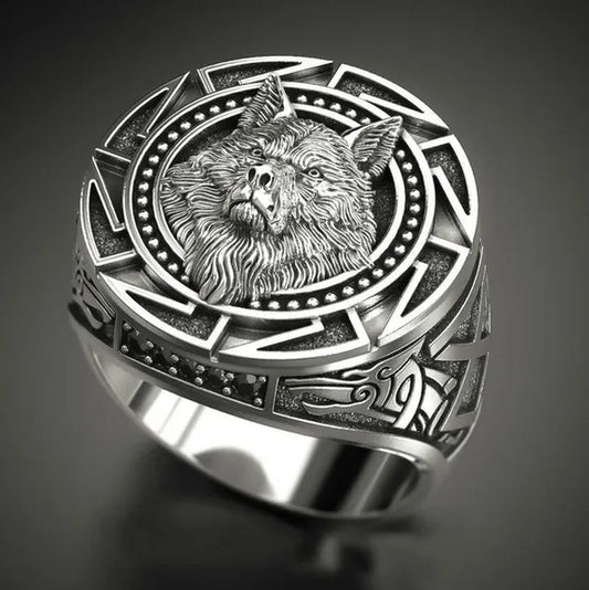 Vintage Embossed Antique Wolf Head Ring Men's Gothic Viking Steampunk Hip Hop Engraved Animal Pattern Ring Party Club Gift