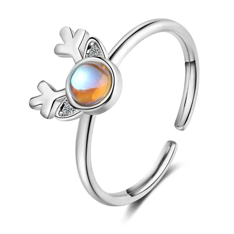 Korean Antler Ring 925 Sterling Silver Artificial Moonstone Rings For Women all with you Ring Adjustable Size