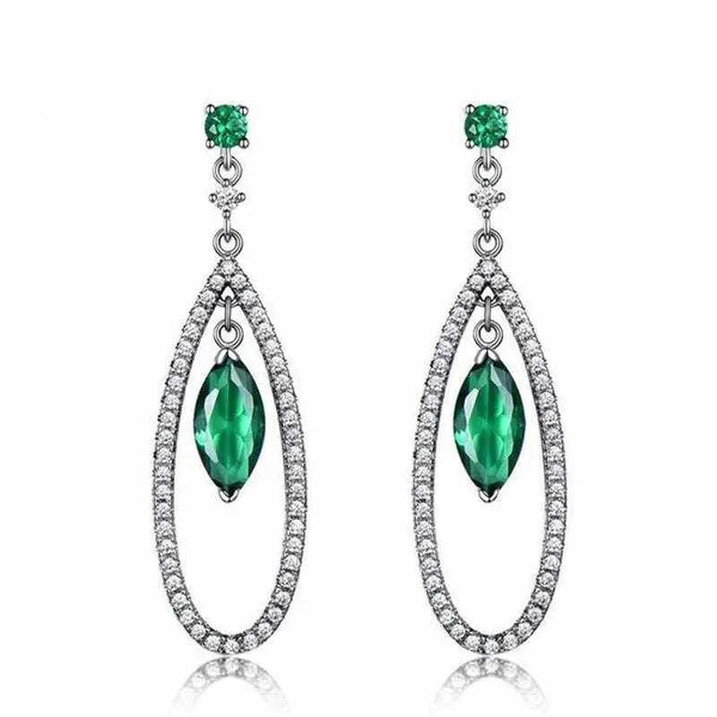 Majesty Diamonds MDS210241 Marquise Green Nano Emerald Halo Dangle & Drop Earrings in 0.925 White Sterling Silver