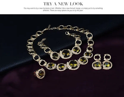Hot Sale 18K Gold Plated Crystal Ruby Emerald Zircon Chunky Necklace Jewelry Set