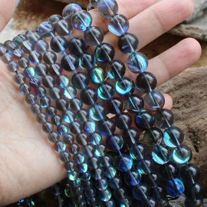 6-12mm Round Gray Rainbow Labradorite Beads Synthetical Moonstone Beads For Jewelry Making Beads 15'' Needlework DIY Beads
