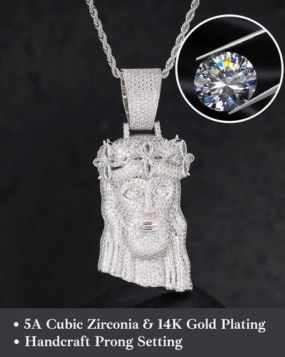 Iced Out 5A Zircon Jesus Pendant Necklace for Men and Women, 14K Gold Plated Simulated Diamond Bling Cross Hip Hop Necklace