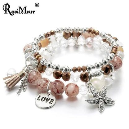RAVIMOUR 3pcs Set Crystal Bracelets for Women Vintage Star Love Bracelet Female Jewelry Tassel Stone Charms Wristband Gift 2018