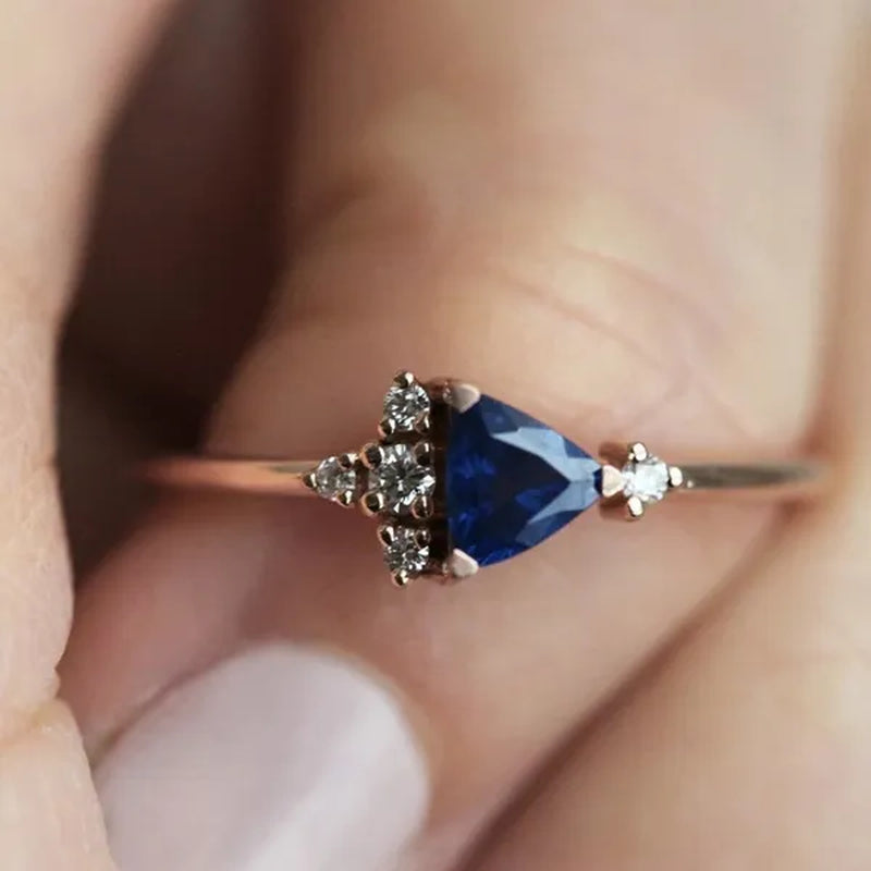 Exquisite Blue Zircon  Women Rose Gold Colour Wedding Engagement Rings Jewelry Size 4-11