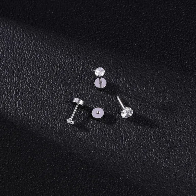 1 Pair Stainless Steel White Zircon Stud Earrings for Women Men Claw Earring Ear Helix Cartilage Piercings Flat Back Earrings Jewelry 20G