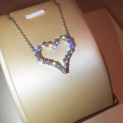 Luxury S925 Sterling Silver Full Diamond Key Star Antlers Pearl Heart Shaped Pendant Necklace Women Fashion Silver Jewelry Lady Personality Pendant Gift for Girl