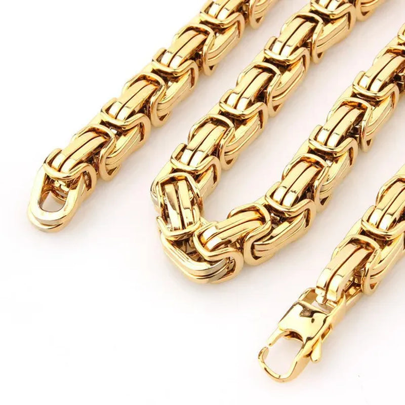 7-40" 12/15Mm Mens Womens Silver/Gold Stainless Steel Necklaces Byzantine Chain Curb Cuban Bracelet Necklace
