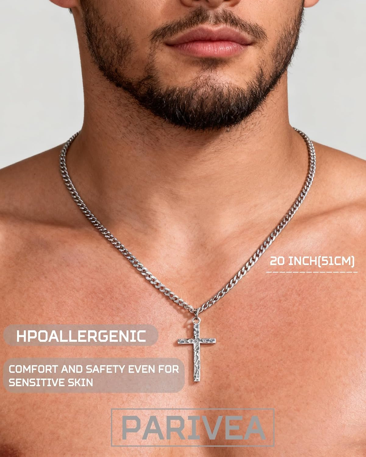 925 Sterling Silver Cross Necklace Men - Oxidized Hammered Cross Pendant with Stainless Steel Cuban Link Curb Chain Vintage Unique Crucifix Necklaces Silver Jewelry for Mens Women 16-30 Inches
