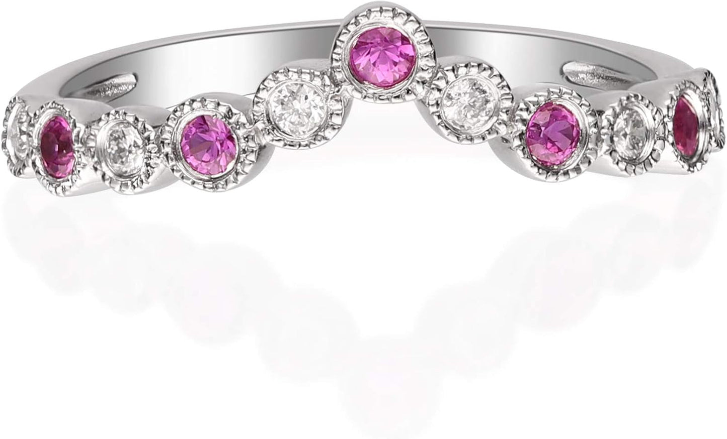 14K White Gold Mozambique Genuine Hot Pink Ruby Ring with Diamonds for Women | Ethically, Authentically & Organically Sourced (Round-Cut) Shaped Ruby Hand-Crafted Jewelry for Her | Ruby Ring for Women