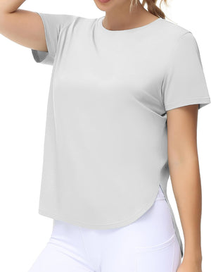 Women'S Workout T-Shirts Loose Fit Short Sleeve Cotton Running Basic Tee Tops with Split Hem