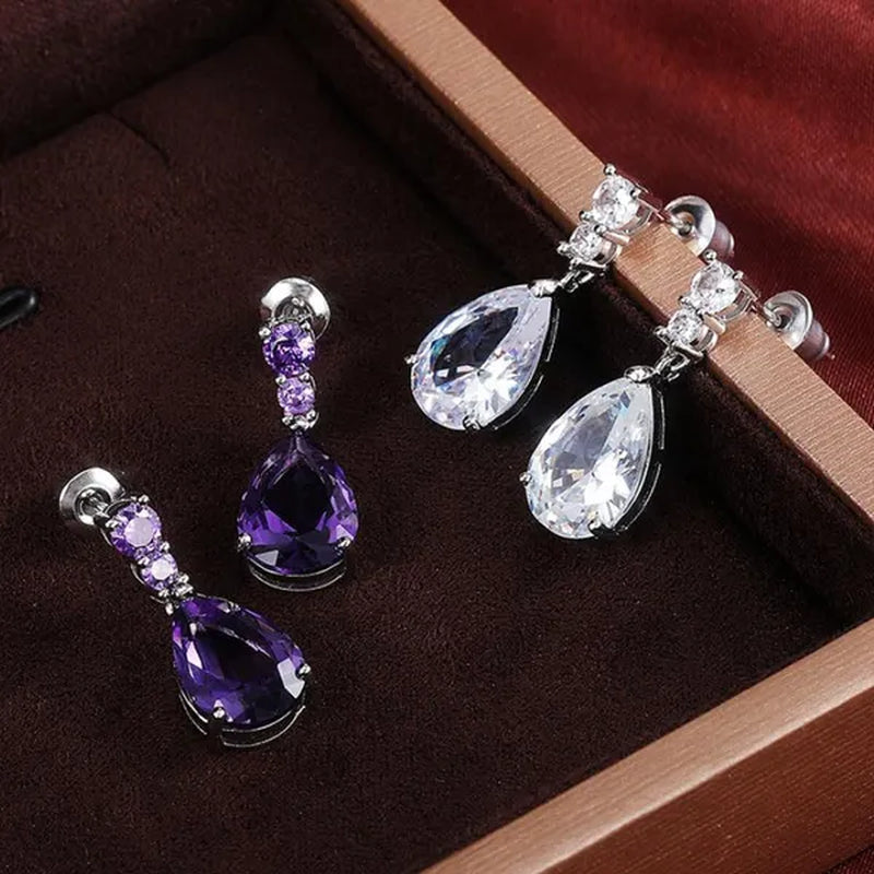 Exquisite Waterdrop Amethyst Drop Earrings for Women Engagement Wedding Jewelry Lover Birthday Gift - WORLD TIME VISITS