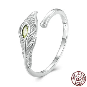 Peacock Feather Opening Ring for Women 925 Sterling Silver Fashion Jewelry Ring