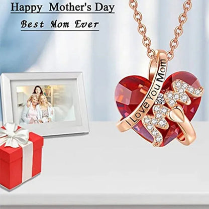Love Heart Necklace for Women I Love You Mom Pendant Necklaces Crystal Diamond Mother's Day Necklace Gifts Fashion Jewelry