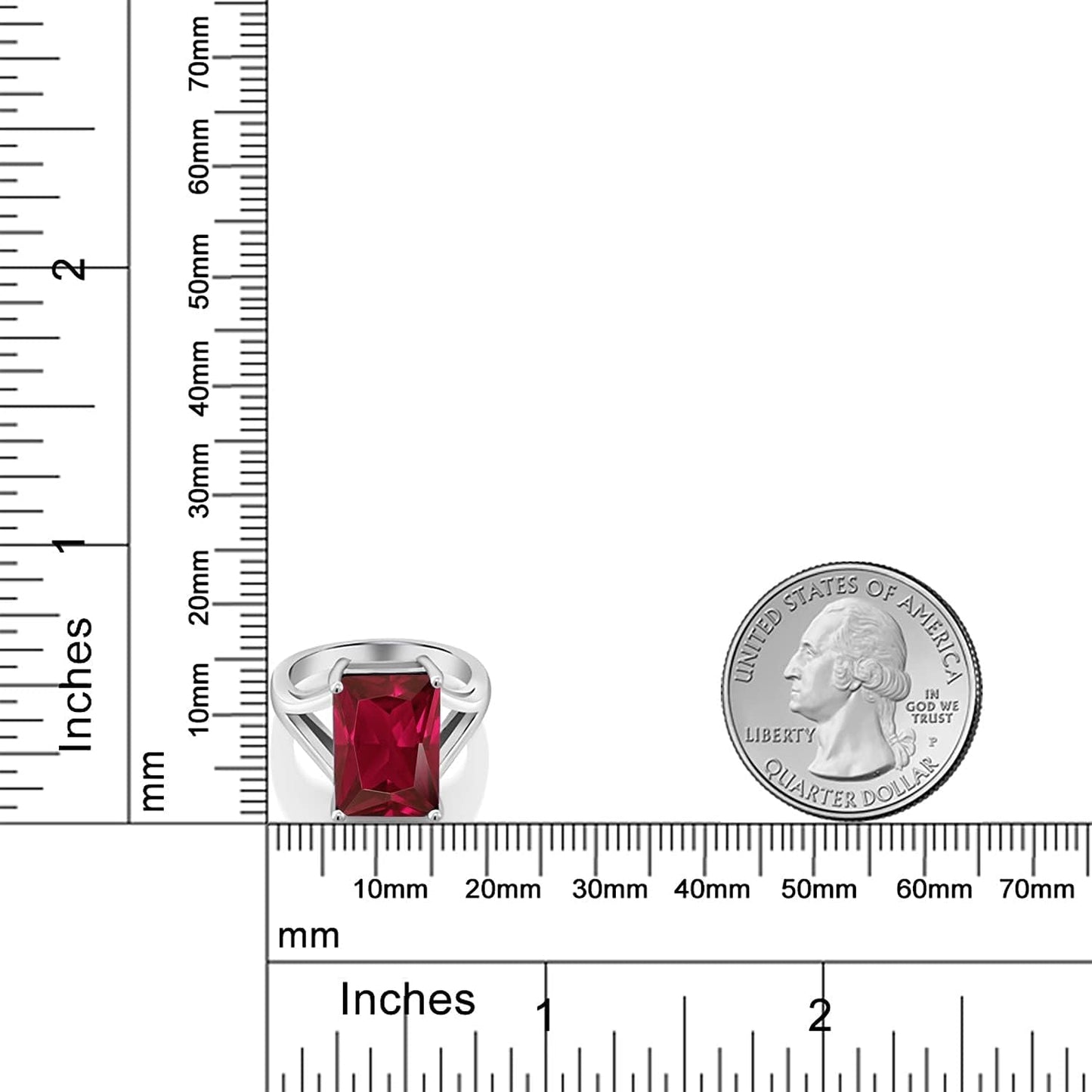 925 Sterling Silver Created Ruby Solitaire Ring for Women (8.00 Cttw, Emerald Cut 14X10MM, Available in Size 5, 6, 7, 8, 9)