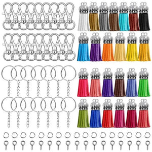 Keychain Tassles, 50pcs Bulk Keychains Ring Set Includes 10pcs Tassels for Crafts, 10pcs Keychain Clips, 10pcs Key Chain Rings, 10pcs Jump Ring and 10pcs Screw Eye Pins for Acrylic Blank Keyc