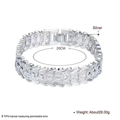 FASHION 925 Sterling Silver Men's Flower Detail Chain Bracelet