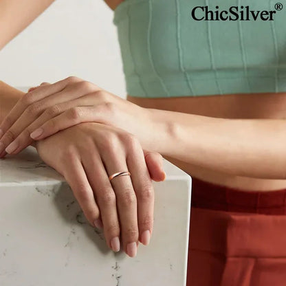 Chicsilver Ring Solid 925 Sterling Silver 2/3Mm Thin Plain Dome High Polish Wedding Band Rings for Him and Her Size 4-12