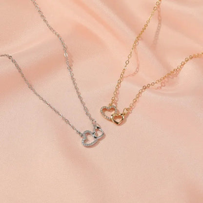 Fashion Gold and Silver Double Heart Necklace Necklace Crystal Diamond Pendant Necklace Gift for Woman