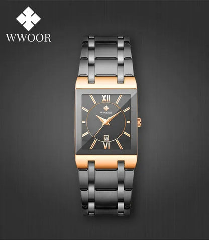 Relogio Masculino WWOOR Top Brand Luxury Stainless Steel Black Gold Men'S Square Watch Men'S Waterproof Quartz Wrist Watch Men