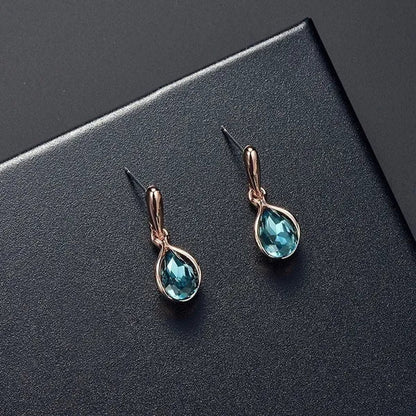 3PCS / Set New Luxury Design Luxury Wedding Pendant Earrings Rose Gold Green Blue Gem Necklace Earring Crystal Pendant Set Jewellery Set