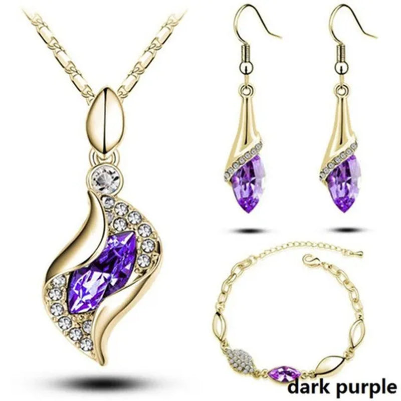 2022 Elegant Luxury Simple 18k Gold Sterling Silver Rose Gold Color Austrian Crystal Pendant Necklace Earring Bracelet 925 Sterling Silver Engagement Jewelry Set Lady Gift Birthday Gift Jewelry Set