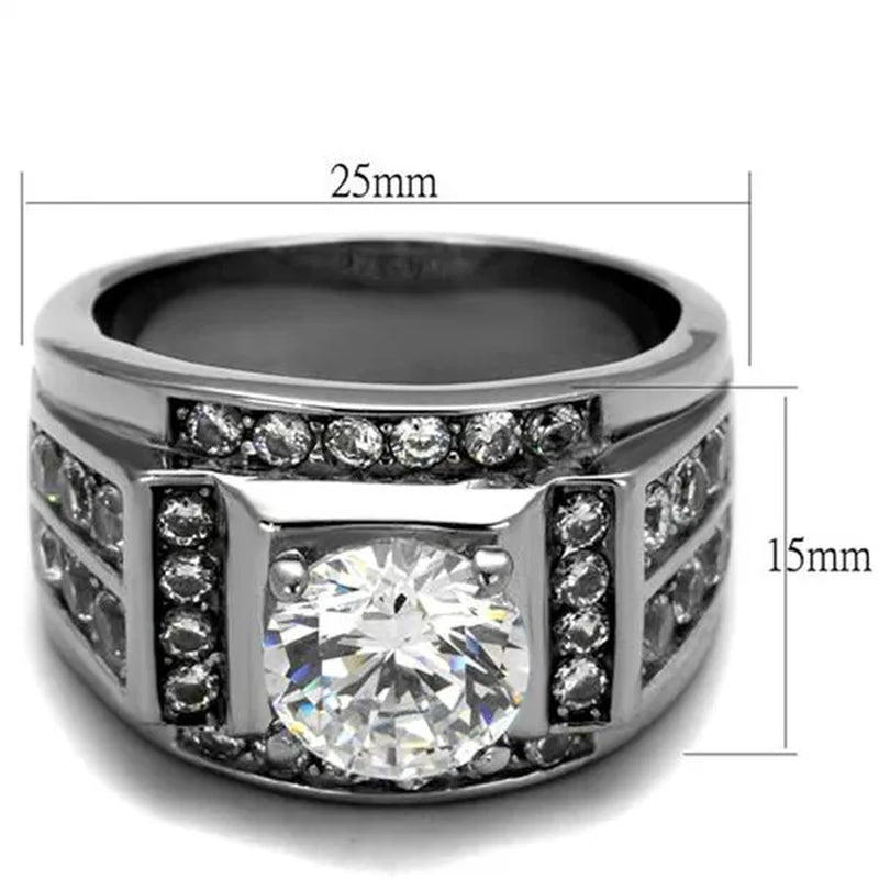 Men'S 4.03 Ct round Cut Simulated Diamond Silver Stainless Steel Ring Sizes 8-13
