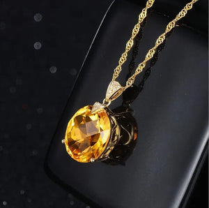 Big citrine gemstones yellow crystal pendant necklace for women diamonds gold color choker birthday gift luxury jewelry