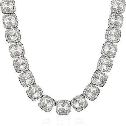 12mm Iced Out Square Tennis Chain Necklace,Diamond Cuban Link Necklace Hip Hop Jewelry with For Men Women Charm Jewelry