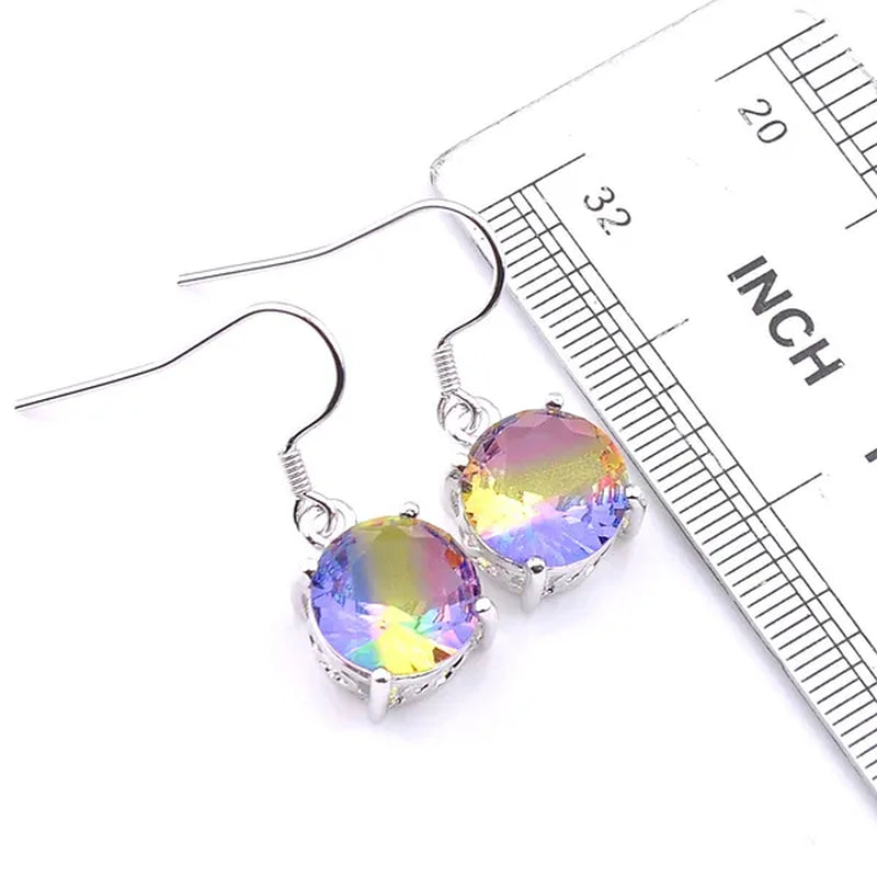 Luckyshine Sparking Round Fire Bi-Colored Tourmaline Gemstone Silver Earrings Pendants Necklaces Jewelry Sets for Women