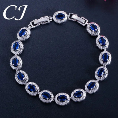 CANDICE Silver Plated Link Chain Bracelets Round Green Crystal Fashion Jewelry For Lady（Extended Clasp）