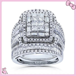 2Pcs Set Wedding Band Rings Set Princess Cut Square Zirconia Diamond Rings for Women Bridal Lover Gifts