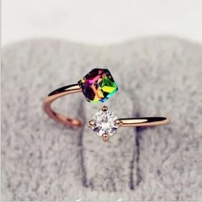 Valentine's Day Gift Fancy Diamond Rose Gold Retro Zircon Ring Korean Fashion Trendy Female Jewelry