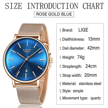 2019 LIGE Luxury Rose Gold Ladies Watch Simple Fashion Casual Ladies Watch Ultra-Thin Waterproof Quartz Watch Montre Femme