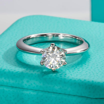 1/2/3/5CT Six Prong Solitaire Moissanite Ring, 925 Sterling Silver Ring, Gift for Wedding, Engagement and Anniversary with Certificate