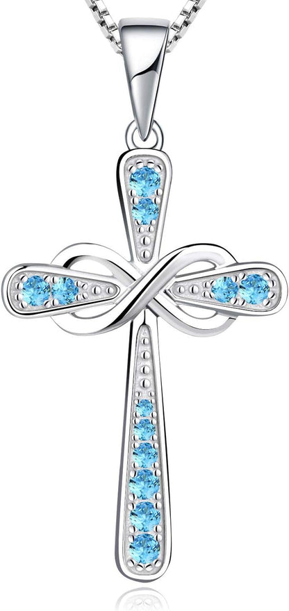 Cross Necklace 925 Sterling Silver Infinity Pendant Religious Jewelry Christian Baptism Gift