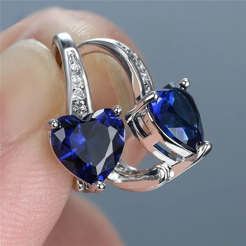 Heart Cut Blue Sapphire Hoop Drop Earrings for Women Bridal Wedding Party Romantic Gift Jewelry
