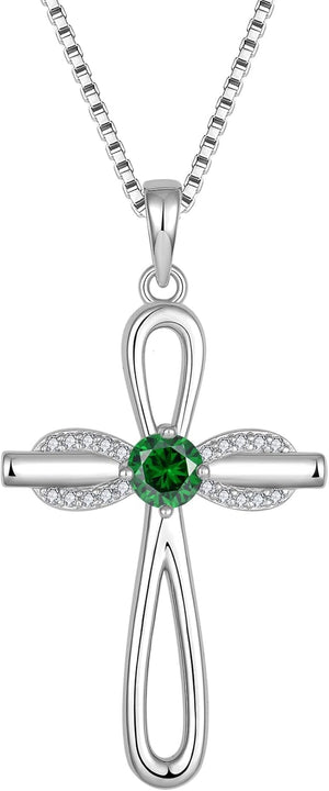 Infinity Cross Necklace 925 Sterling Silver Religious Pendant Birthstone Jewelry Gifts for Women