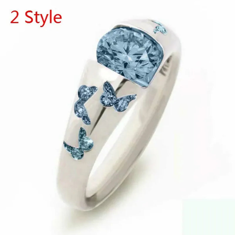 Latest Creative Lady Fashion Fresh Butterfly Ring Elegant Temptation Princess Engagement Wedding Ring Anniversary Gift Birthday Party Jewelry Size US5-11 (6 Colors)
