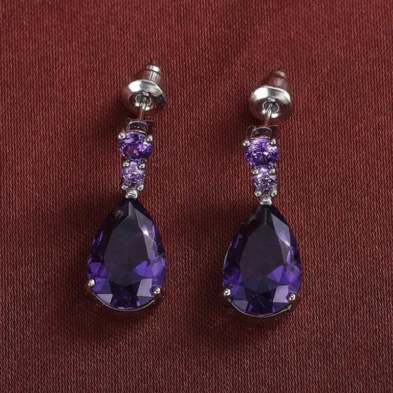 Exquisite Waterdrop Amethyst Drop Earrings for Women Engagement Wedding Jewelry Lover Birthday Gift - WORLD TIME VISITS