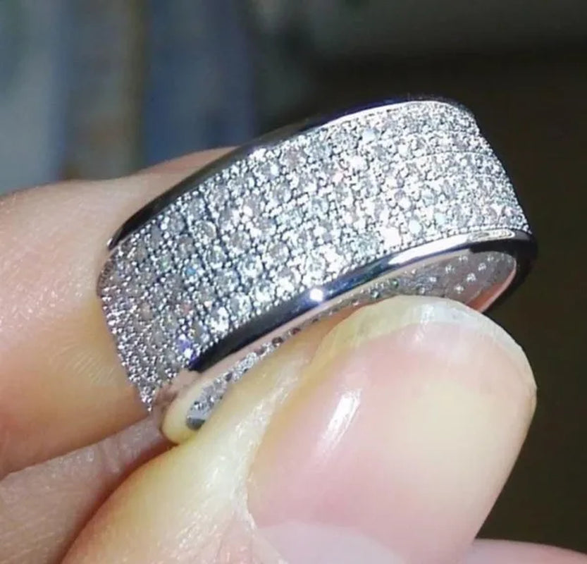 925 Solid Sterling Silver White Sapphire Diamond Wedding Band Sparkling Rings Engagement Anniversary Party Jewelry 3 Color