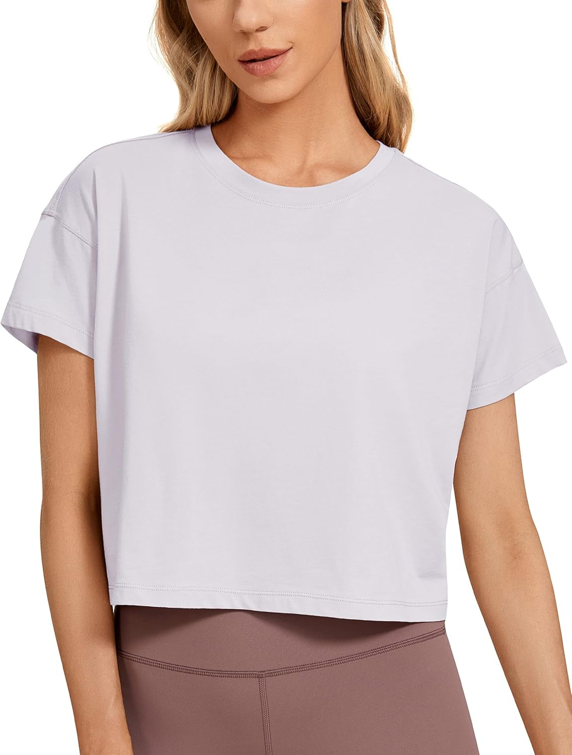 Women'S Pima Cotton Workout Short Sleeve Shirts Loose Athletic Crop Tops Gym Casual Cropped T-Shirt