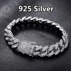 Christmas Mens Womens Diamond 925 Silver Plated Bracelet Hiphop &Curb Cuban Bracelets