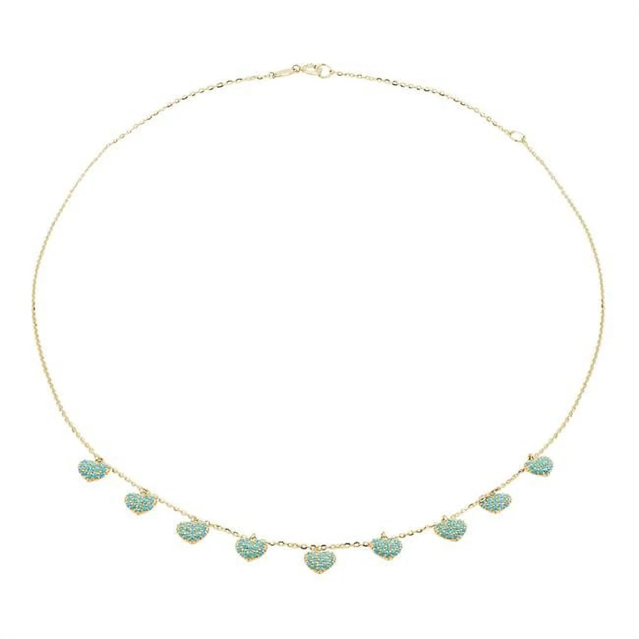 MDR210177 0.33 CTW round Blue Turquoise Cluster Heart Necklace in 14K Yellow Gold